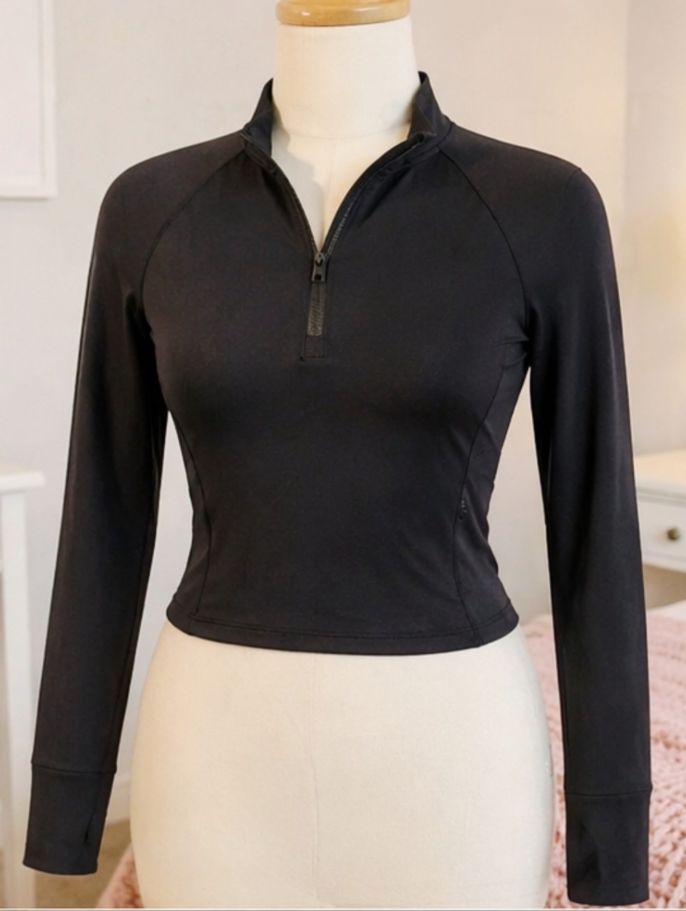 Sunzel Women's Long Sleeve Workout Tops Quarter Zip Black Med Top with Mock Neck